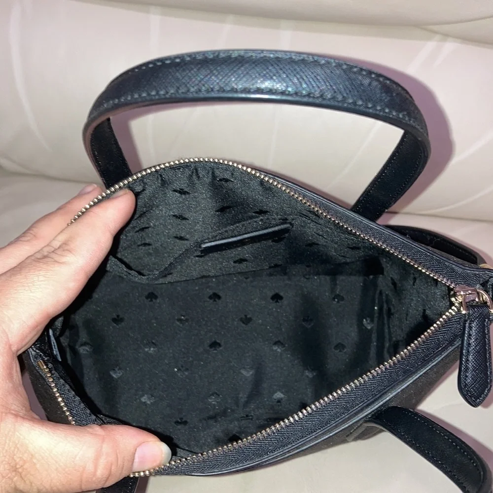 Kate Spade Black Glitter Sparkle Shimmy Fabric Satchel Purse Bag - Picture 7 of 13